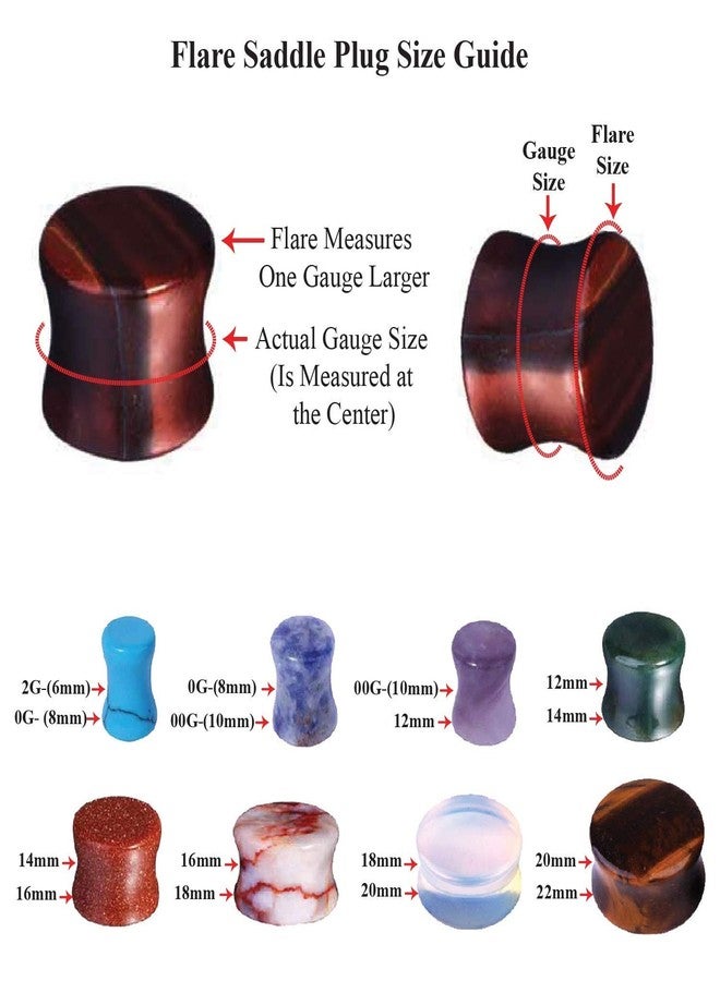 TBOSEN 24 pcs Mixed Stone Ear Plugs Tunnels Double Flare Saddle Stretching Gauges Expander Body Piercing Set Gauge 2g - 5/8 inch - Image 5